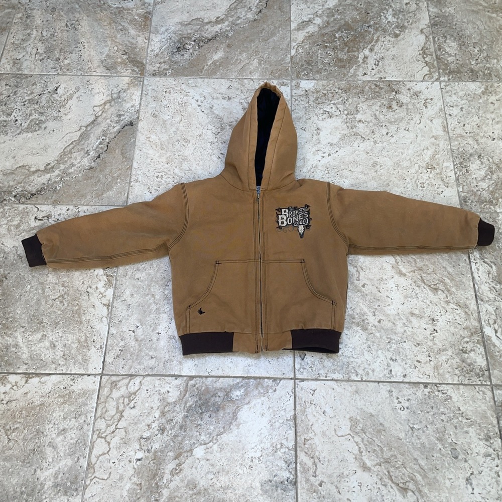 Cowboy Hardware Boys Medium Quilted Hooded Jacket Brown Full Zip, Rodeo Logo